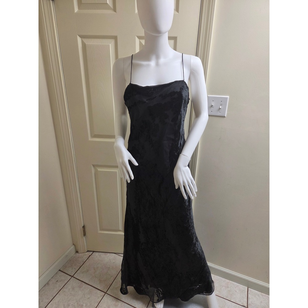 Hampton Nites Vintage Black Velvet Burnout Floral Maxi Dress Spaghetti Strap 10